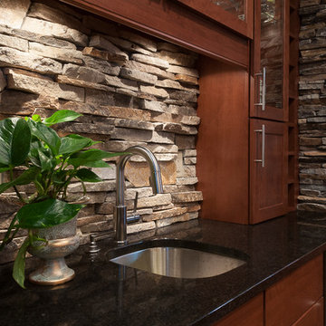 Pub Bar Entertainment Fireplace Wine Basement in Cherry