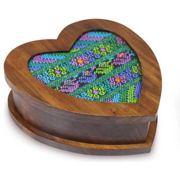 Novica Heart of Blue Wood and Cotton Jewelry Box