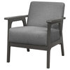 Retro Accent Chair, Exposed Rubberwood Frame and Textured Fabric Seat, Gray