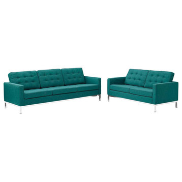Fiona Teal 2 Piece Upholstered Fabric Sofa And Loveseat Set