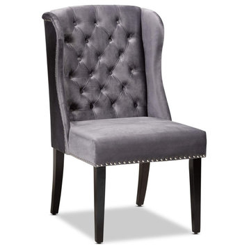 Comfortable Dining Chair, Wingback Design With Button Tufting and Nailhead Trim
