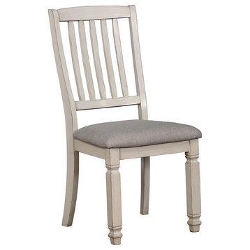Benzara BM183258 Wood Side Chair With Fabric Padded Seat, 2 set, Antique White