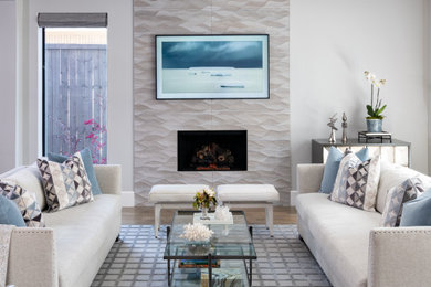 Inspiration for a coastal living room remodel in Dallas