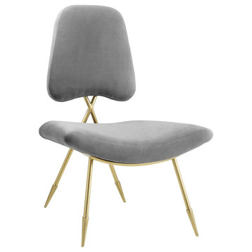 Ponder Upholstered Velvet Lounge Chair, Gray