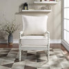 Traditional Accent Chair, Turned Spindle Legs With Cushioned Seat, White/Linen