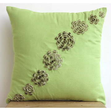 Green Faux Suede Fabric 22"x22" Origami Flower Throw Pillows Cover, Green Sawaan