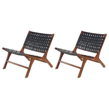 Contemporary Black Wood Accent Chair Set 37842