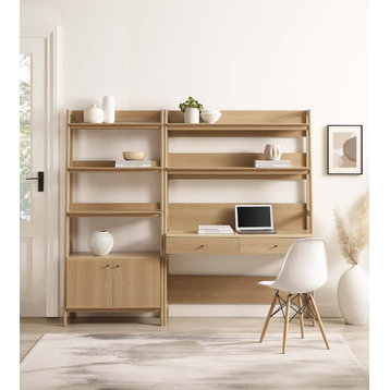 Bixby 2-Piece Wood Office Desk and Bookshelf, Oak