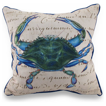 Betsy Drake Male Blue Crab Indoor/Outdoor Decorative Throw Pillow 18in.
