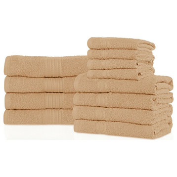 12 Piece Luxury Cotton Hand Bath Towel Set, Camel