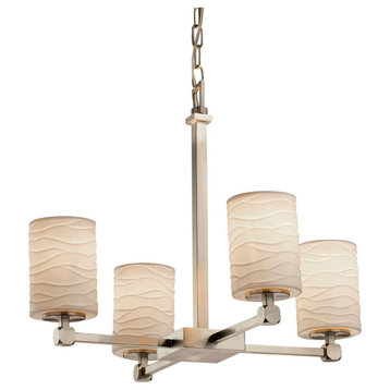 Limoges Tetra 4-Light Chandelier, Cylinder With Flat Rim, Waves Shade