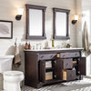 Preston 61" Aged Chocolate Vanity White Carrara Marble Countertop,Double Sinks