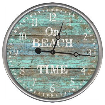 On Beach Time Round Vintage Clock, 23"