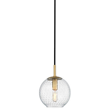 Hudson Valley Rousseau 1-Light Pendant, Clear Glass, Aged Brass, 2007-AGB-CL