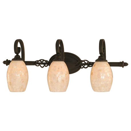 Toltec Lighting Elegante 3-Light Bath Bar, 5" Ivory Glaze Seashell Glass
