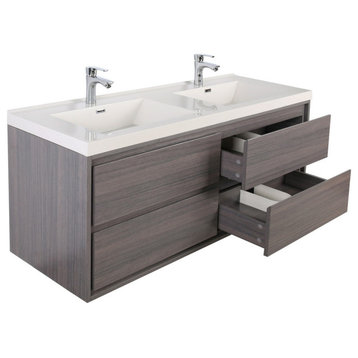 MOM 48" Wall Mounted Vanity With 4 Drawers and Acrylic Double Sink, Gray Oak