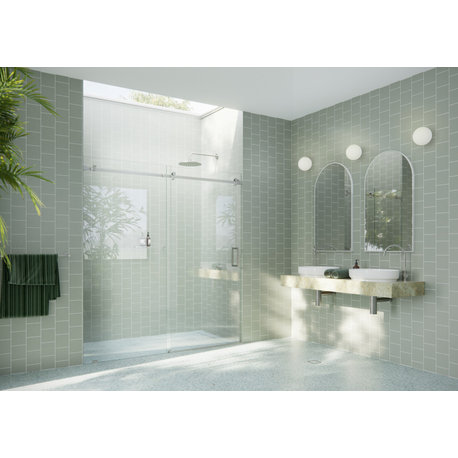 64-68"x78" Frameless Sliding Shower Door With Square Hardware, Brushed Nickel