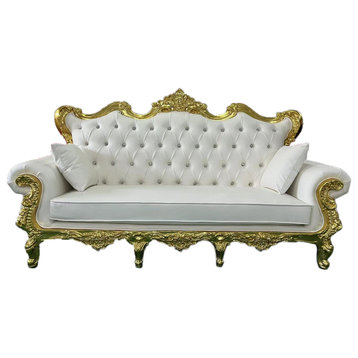 Infinity Gold and White Tufted Sofa