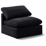 Meridian Furniture - Indulge Upholstered Modular Chair, Black, Down Stuffed Velvet, Armless Chair - Experience ultimate comfort and style with our black velvet Indulge Armless Chair. The luxurious velvet will elevate the aesthetic of any room. This chair provides ample space for you to relax while its modular build offers the option of unlimited configurations. Whether you're looking to add a stylish element to your living room or a comfortable seating option to your bedroom, this chair is the perfect choice.