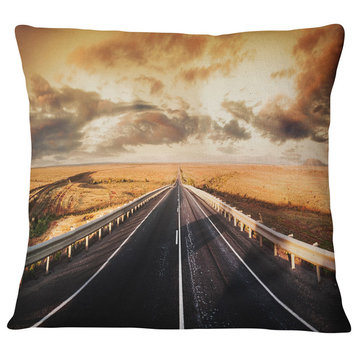 Road through Desert Panorama Landscape Printed Throw Pillow, 16"x16"