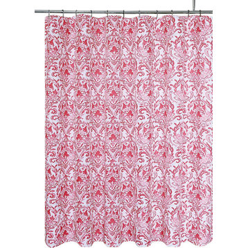 Maxwell Floral Paisley Fabric Shower Curtain, Soft Red White