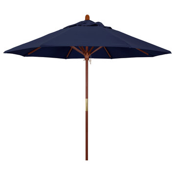 9' Square Push Lift Wood Umbrella, Olefin, Navy Blue