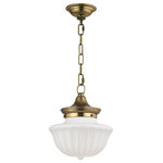 Hudson Valley Lighting - Hudson Valley  5009AGB  One Light Pendant  Dutchess  Aged Brass - In the early 1920s, exposed-bulb light fixtures were jettisoned in favor of opaque glass globes that disguised the light source.�� These pieces found popularity predominantly in schoolhouses, giving this style its name. Here, we start with a classic schoolhouse glass shape and take it up a notch with lovely fluting that beautifully diffuses the light. The uncomplicated metal work and the iconic glass shape call to mind a time when the world seemed a simpler place.