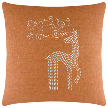 Sparkles Home Rhinestone Reindeer Pillow, Orange, 16x16