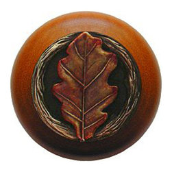Inviting Home Inc. - Oak Leaf Cherry Wood Knob, Hand-Tinted Brass - Cabinet And Drawer Knobs
