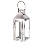 Serene Spaces Living - Square Stainless Steel Lantern, in 3 Sizes & 2 Colors, Silver, Small - Simplicity at its best, the square shape and beautiful silver finish gives the lantern a vintage feel, whereas, clear glass panes and simple latches keep it looking minimal and modern making it perfect for various décor styles like modern, vintage, rustic, beach, or farmhouse. Each lantern is solidly constructed of stainless steel and tempered glass and narrows at the crown top to a looped handle. Works well both indoor and outdoor in dry conditions. Place a 3" Diameter by 4" Tall candle of your choice inside the lantern to illuminate your space in a soft and serene glow. Or fill it with a collection of beautiful things to create a stunning display. Use them to line your wedding aisle, decorate stairs, create a centerpiece for parties, display on a countertop or coffee table, or light up your outdoor space with flickering light. Pair different sizes together for extra flair. Sold individually, the lantern measures 4.5" Diameter & 10.25" Tall. You can count on quality, design, and manufacturing when you order from Serene Spaces Living products, where we curate everything with love.