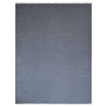 Hand Woven Flat Weave Kilim Wool Area Rug Solid Light Charcoal