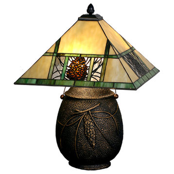 Meyda Tiffany 67850 19.5" H Pinecone Ridge Table Lamp - Beige Amber