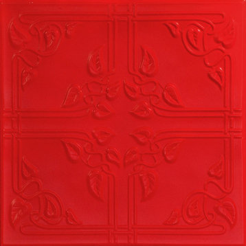 20"x20" Ivy Leaves, Styrofoam Ceiling Tile, Red