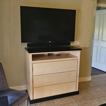 Custom Shaker TV Console with Media Opening, Finger Pulls Two-Tone Finish