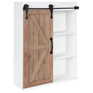 Cates Wood Wall Storage Cabinet with Sliding Barn Door, White Brown