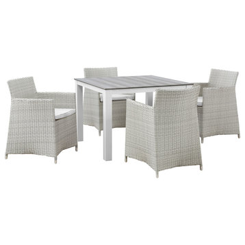 Junction 5-Piece Outdoor Wicker Rattan Dining Set, Gray White