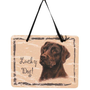 Animal Chocolate Labrador Retriever Plaque Wood Lucky Dog Ornament Gp31C