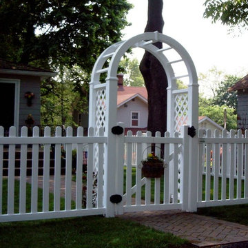 White Contemporary Picket PVC fence with Arbor and gate