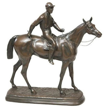Sculpture EQUESTRIAN Lodge Jockey Horse Post Time Paddock Chocolate