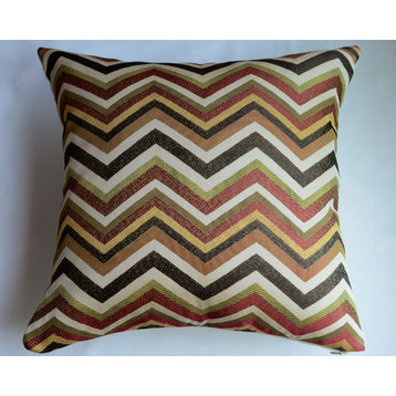 Chevron Pillow Cover, Spice/Orange/Green/Brown/Ivory, Without Insert