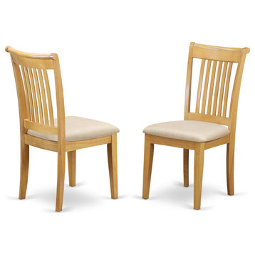 Portland Slat Back Dining Room Chair, Linen Upholstery Seat, Oak- Set of 2