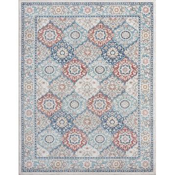 Genevieve Transitional Oriental Gray/Blue Indoor Rectangle Area Rug, 9'x12'