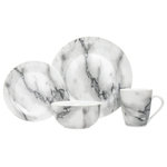Godinger - Carrera 16 Piece Porcelain Dinnerware Set - This marble pattern dinnerware set suit for any outdoor and indoor activities. This 16 pcs dinnerware set that gets compliments. Easy care makes them a perfect addition to your stoneware or others. 11.00D X 1.00H Dinner Plate, 7.50D X 1.00H Salad Plate, 6.00D X 3.00H 10oz Cereal Bowl, 3.00D X 4.00H 8oz Mug