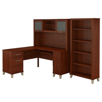 Scranton & Co Furniture Somerset 60W L Desk with Hutch & Bookcase in Cherry