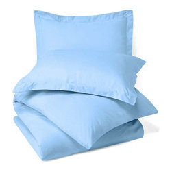 Royal Tradition - 100% Microfiber Solid 3PC Duvet Cover Set, Blue, Full/Queen - Duvet Covers And Duvet Sets