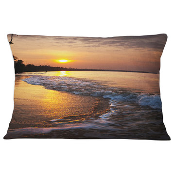 White Foaming Waves at Sunset Modern Beach Throw Pillow, 12"x20"