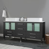 71" Espresso Cabinet, White Porcelain Top and Sinks