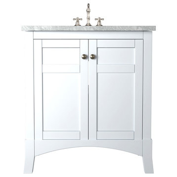Eviva New York 30" White Bathroom Vanity With White Carrara Top
