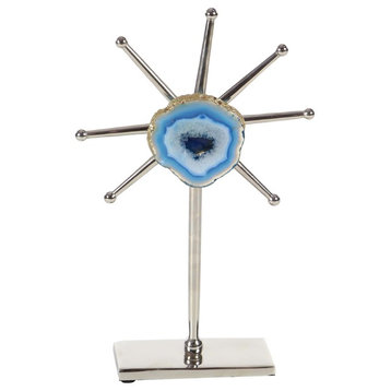 Modern Agate Stone on Aluminum Star Frame Sculpture, silver and blue