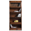 Crafters and Mission Style Oak  5 Stack Barrister Bookcase with Leaded Glass, Walnut